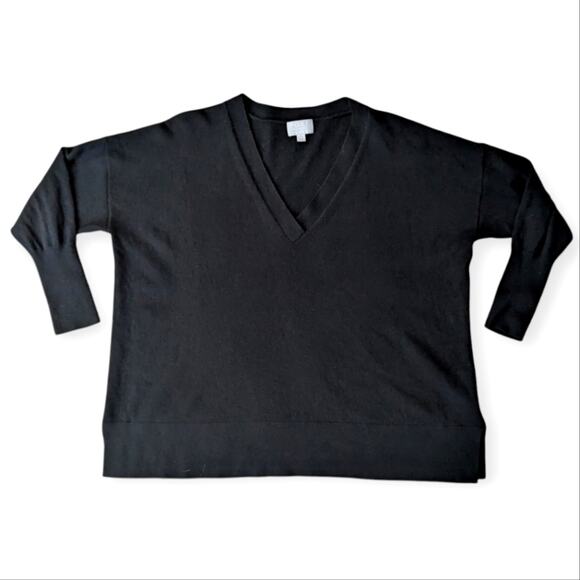 Pure Collection Women's Black Cashmere V Neck Oversized Drop sleeve sweater 14 - Picture 1 of 8